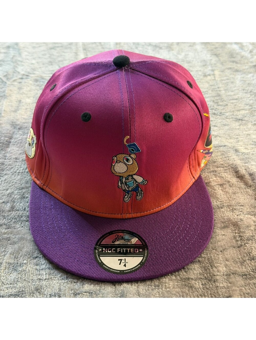 Headgear Classics Kanye West Graduation Dropout Bear Fitted Hat 7 1/4 Purple